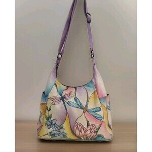 Anuschka Handpainted Vintage hippie Hobo boho large Bag Purse  Dragonfly 7060